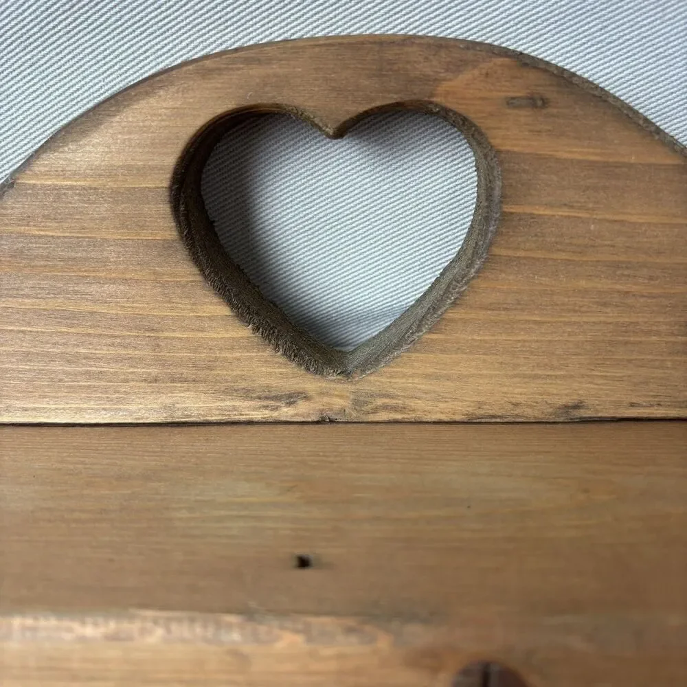 Vtg Wood Heart Door Wall Knick Knack Curio Trinket Shelf Knobs Cottage Farmhouse